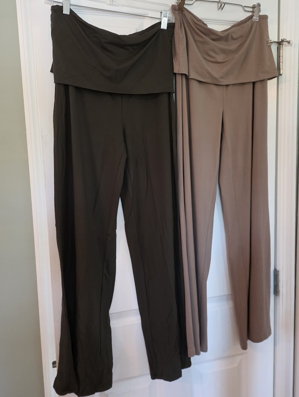 Trendy Queen(2) Taupe And Army Green Foldover Waist Wide Leg Loung Pants Size L